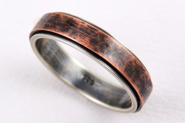 Unique 5mm Wedding Band, Handmade of Silver and Copper