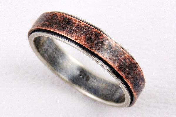 Unique 5mm Wedding Band, Handmade of Silver and Copper
