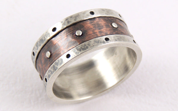 Promise ring for men silver and copper 