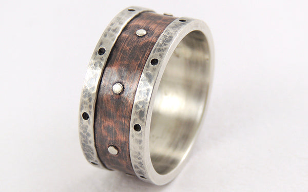 Viking Wedding Band for Men, Silver and Copper