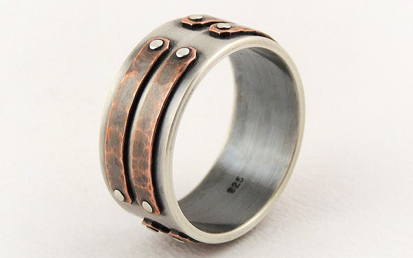 Silver copper mens ring