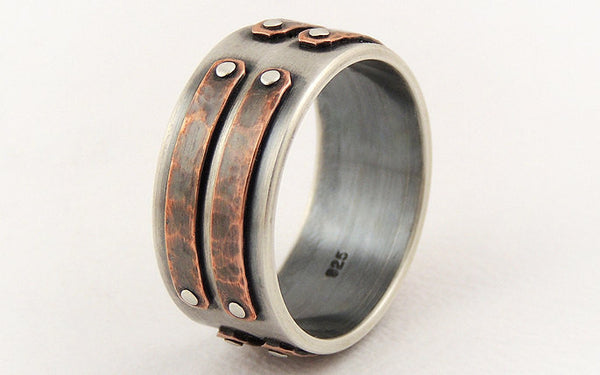 Silver copper mens ring