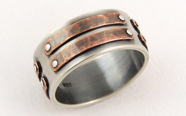 Silver copper mens ring