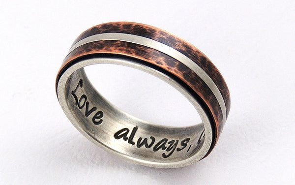 Silver copper wedding band ring