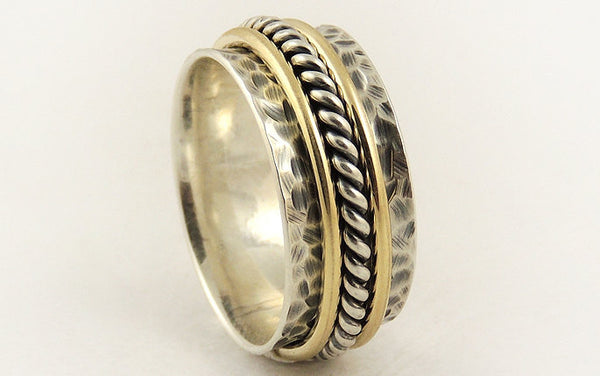 Wide 14K gold silver ring