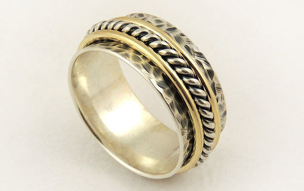Wide 14K gold silver ring