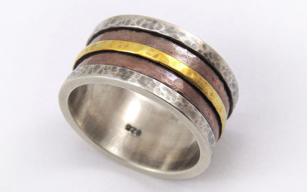 Mens Viking Ring - 14K Gold / Silver / Copper / 8mm - 12mm